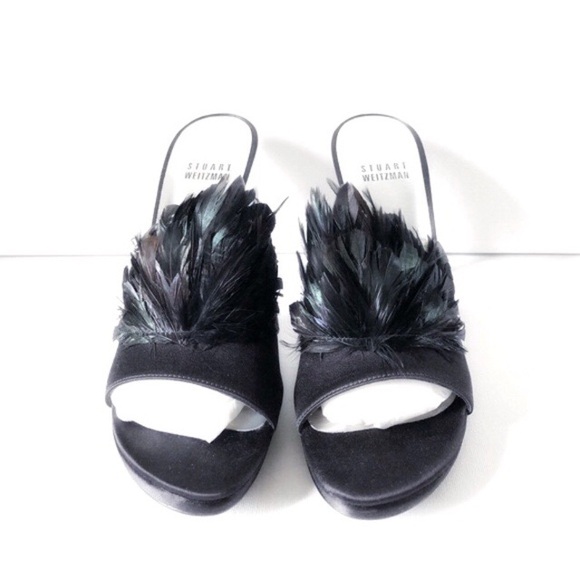 NWT Stuart Weitzman Feathered Black Satin Strapless Heels Size 6 - Picture 14 of 17